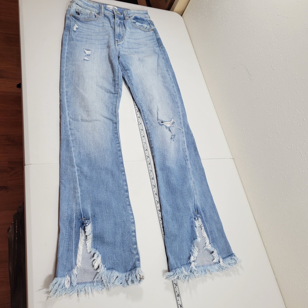 KanCan Flare Jeans Womens 3/25 Light Blue Excellent Distressed Split Frayed Hem - Picture 3 of 10
